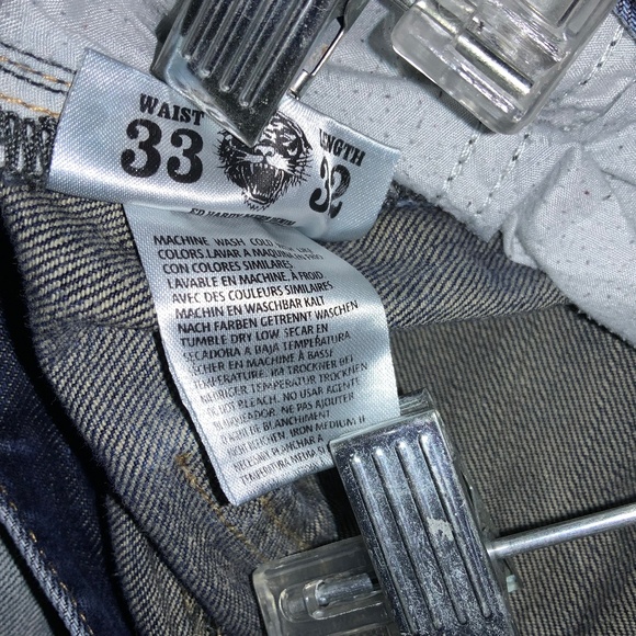 ED HARDY Denim C. AUDIGIER Button Fly Knee Pad Straight leg jeans Sz 33x 32 Y2K - Picture 13 of 14